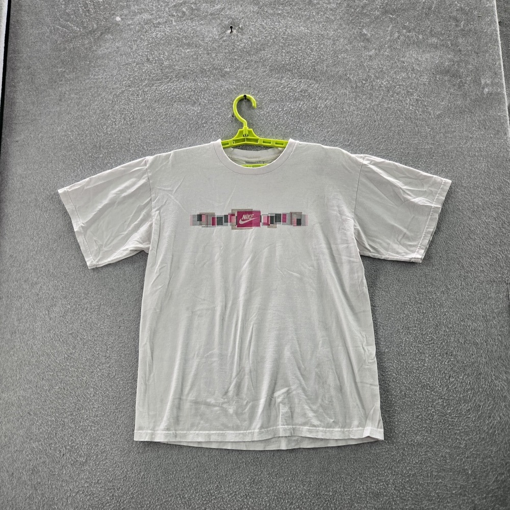 VINTAGE Nike Men Shirt M White Logo Short Sleeve Y2K READ